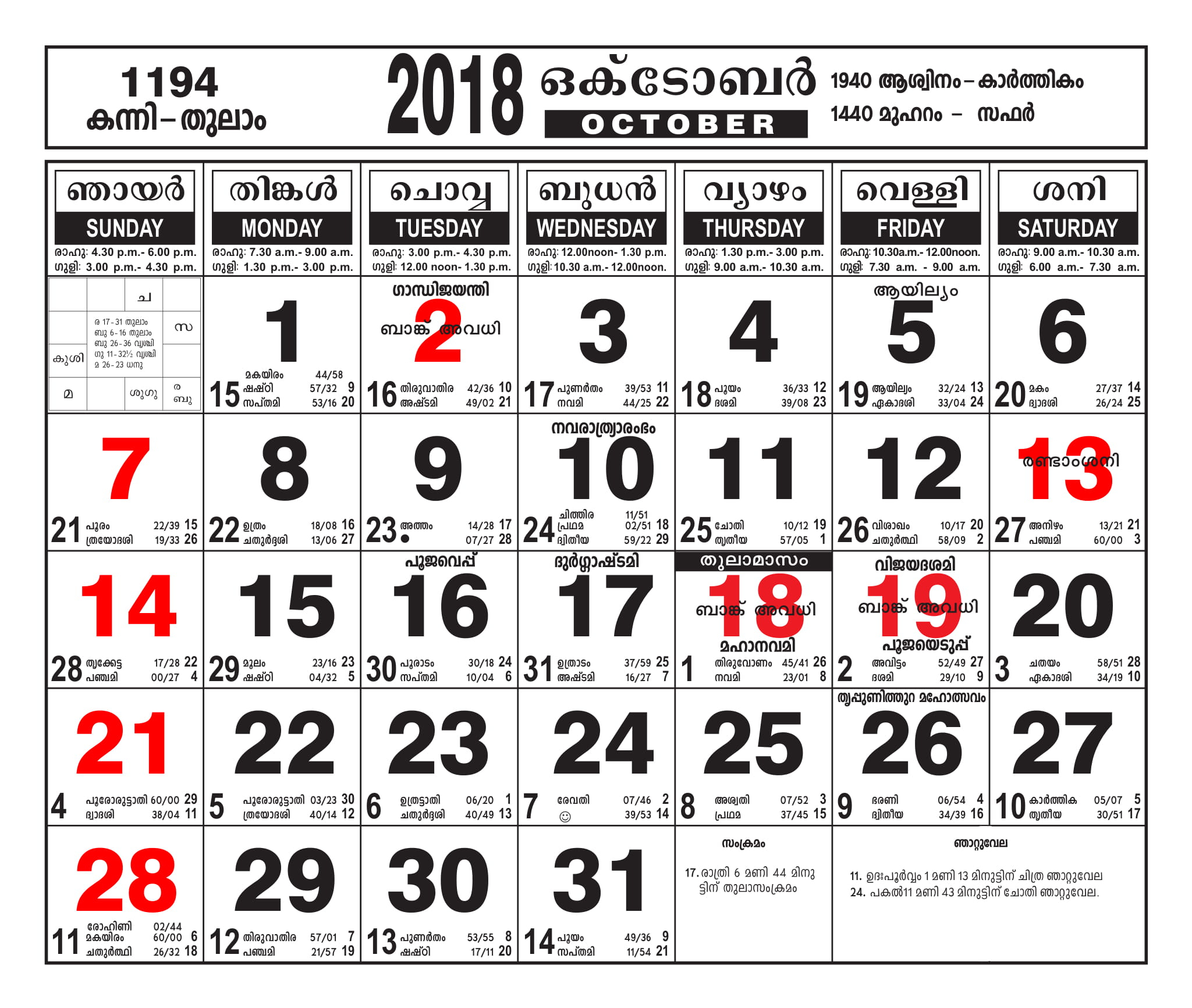 Malayalam Calendar October 2018  Malayalamcalendars inside 2017 Manorama Calendar