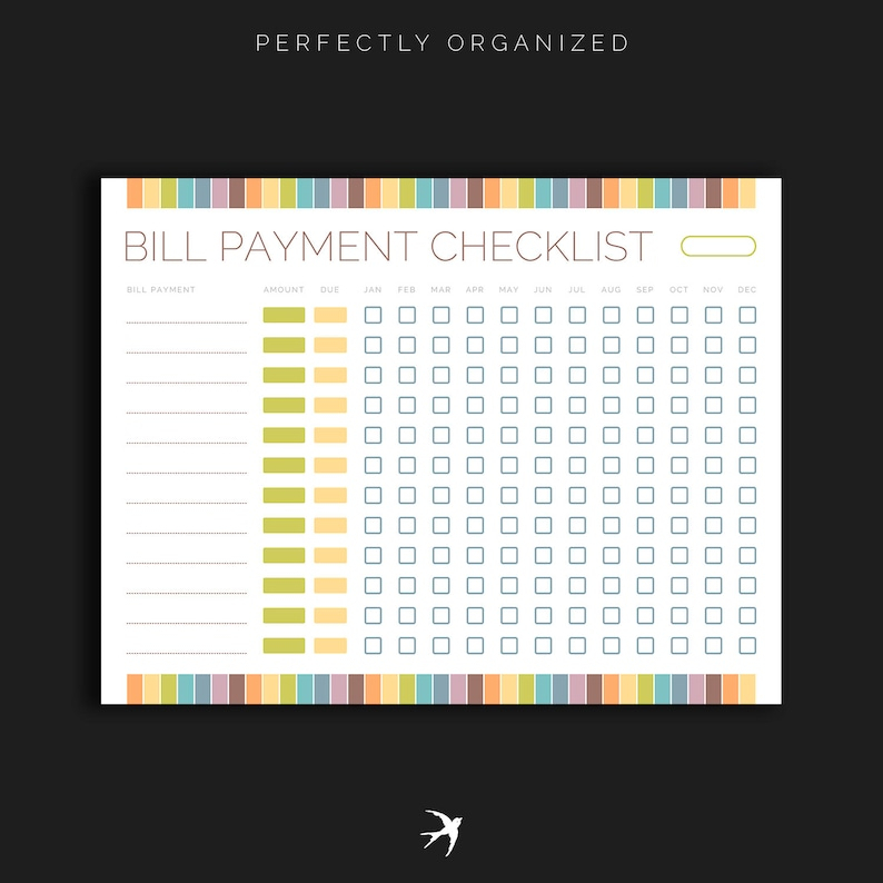 Monthly Bill Payment Tracker Bills Due Date Checklist inside Bill Due Date Template