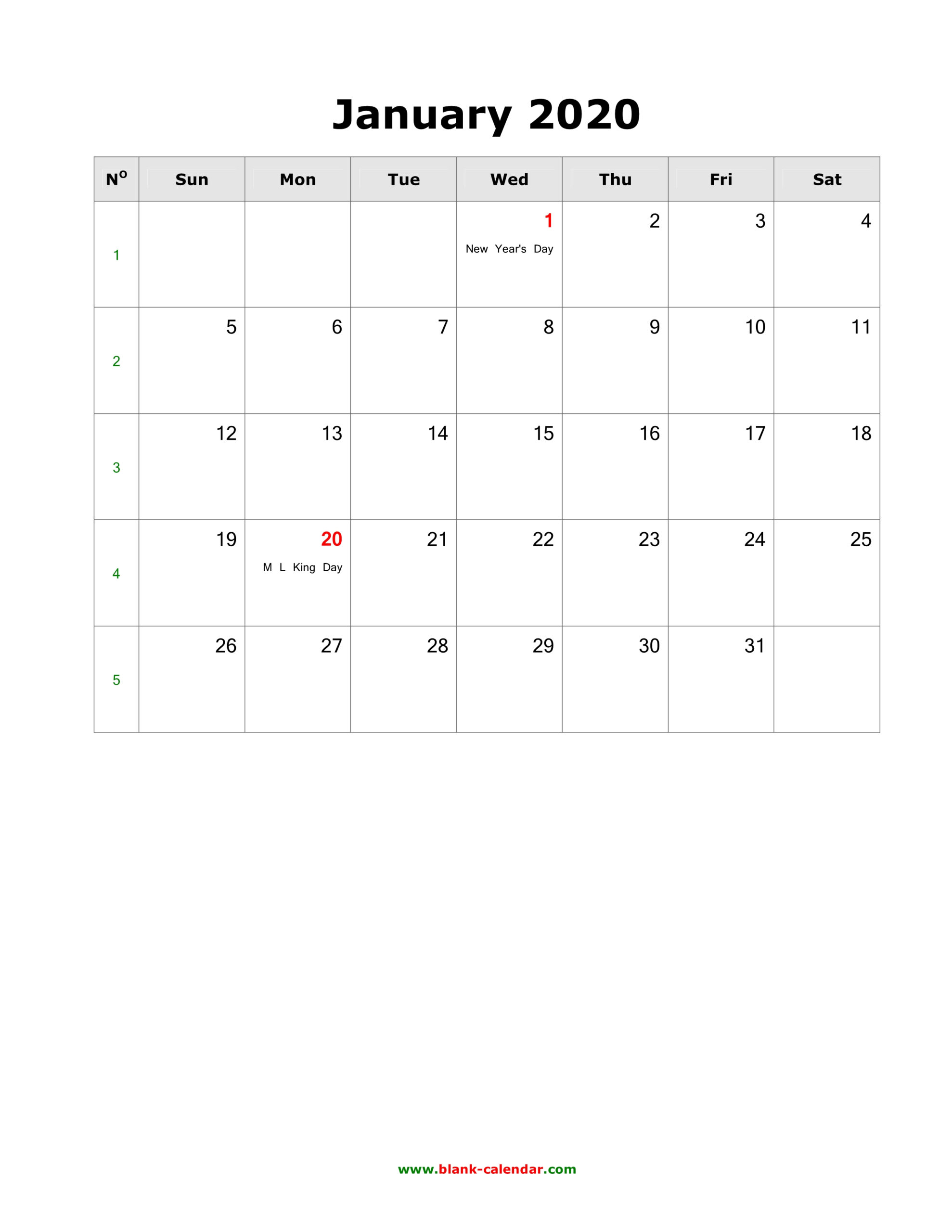 Monthly Blank Calendar 2020 for Blank Quarterly Calendar