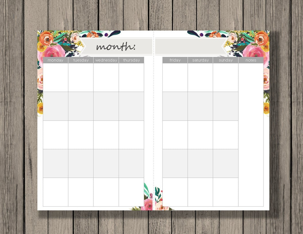 Monthly Calendar Printable, A5 Size, Monthly Calendar with Blank Quarterly Calendar