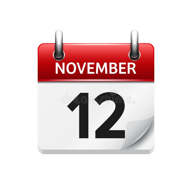 November 12. Vector Flat Daily Calendar Icon. Date And inside 12 Month Calendar Icon