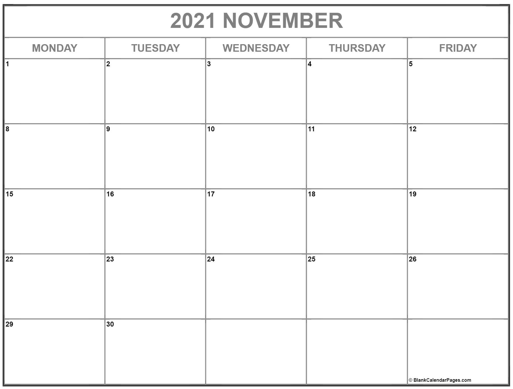 November 2021 Monday Calendar | Monday To Sunday with regard to Printable Calendar Monday Through Friday