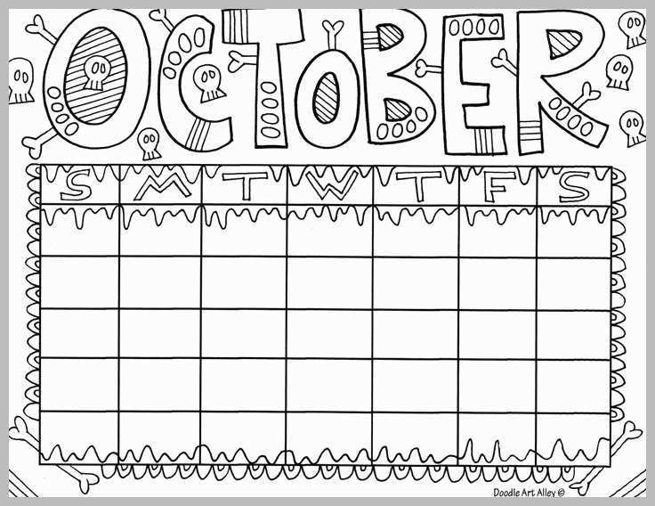 October Coloring Page Calendar | Coloring Calendar pertaining to Blank Calendar For Kindergarten To Fill In