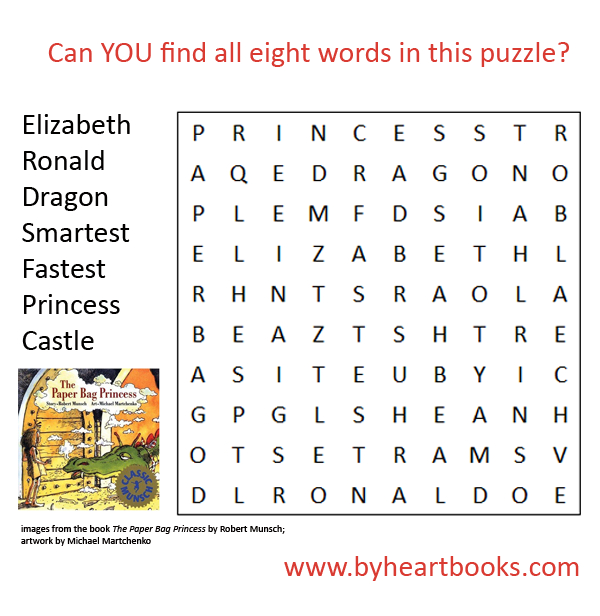 Paper Bag Princess Word Search | 워크시트 for Princess Word Search Printable