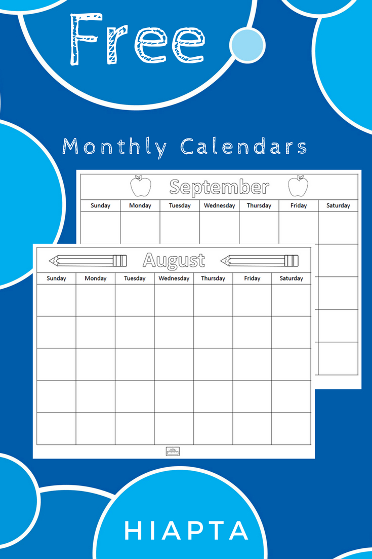 Print Free Monthly Calendars For Your Students From Hiapta intended for Blank Calendar For Kindergarten To Fill In
