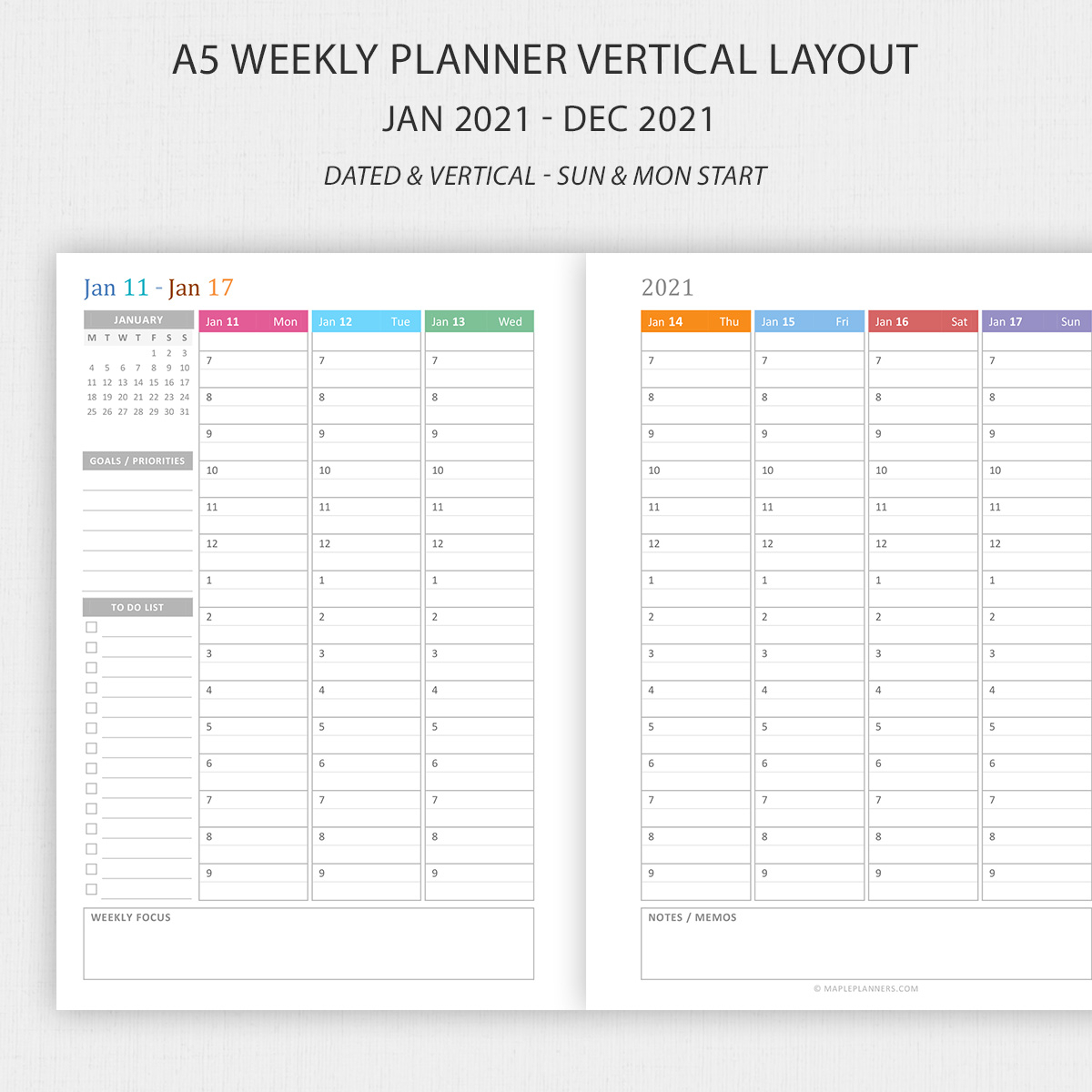 Printable A5 Hourly Weekly Planner 2021 | Vertical Weekly throughout Printable Weekly Appointment Planner