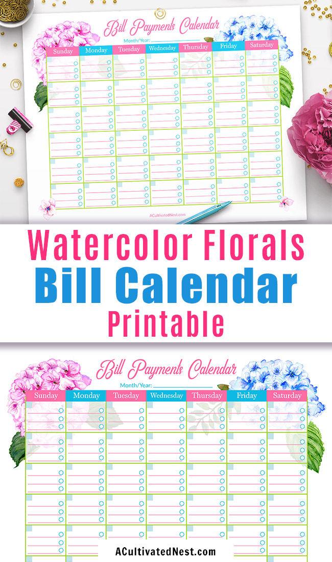 Printable Bill Payments Calendar: Hydrangeas A Cultivated intended for Bills Calendar Printable