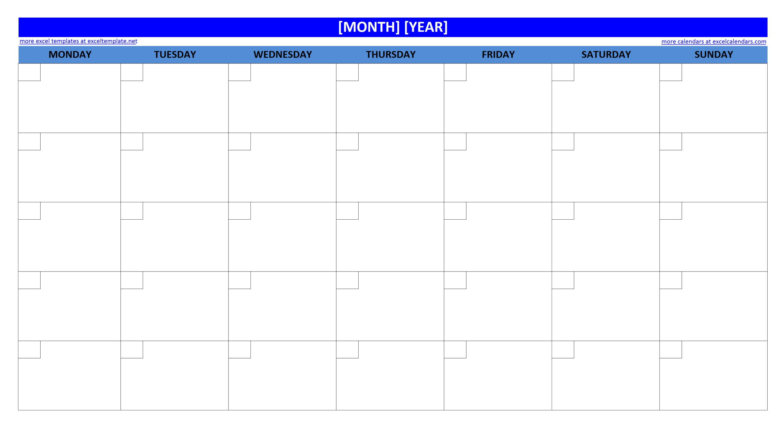 Printable Blank Monthly Calendar | Excel Templates inside Blank Printable Weekly Calendar