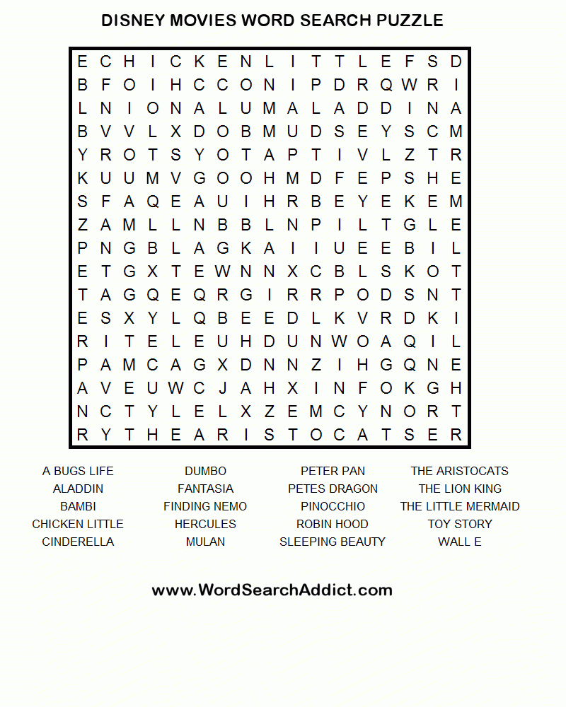 Printable Crossword Disney | Printable Crossword Puzzles in Princess Word Search Printable