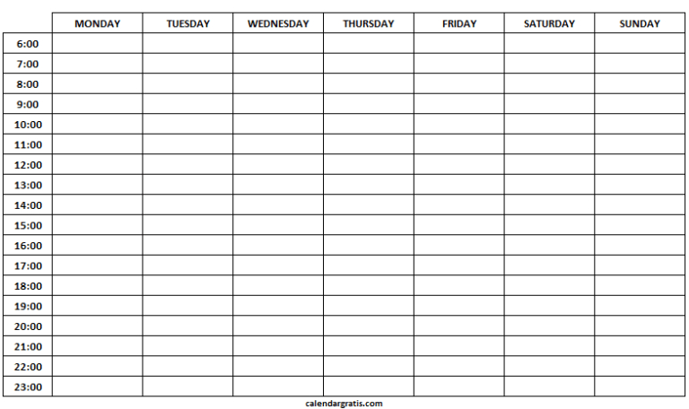 Printable Hourly Schedule Template  24 Hours Planner in Blank Hourly Calendar