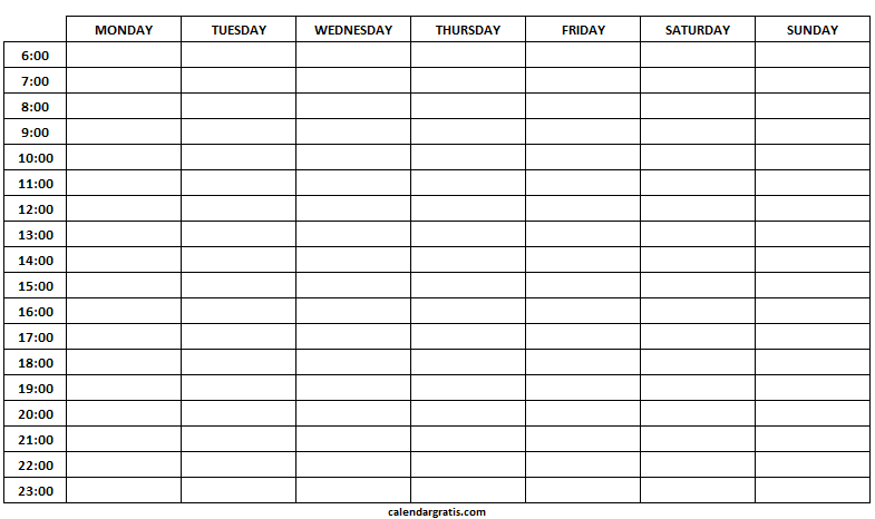 Printable Hourly Schedule Template  24 Hours Planner with regard to Blank Hourly Calendar