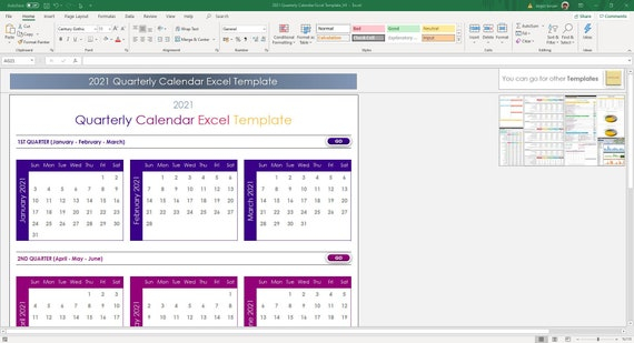 Quarterly Calendar 2021 Excel Template Planner Spreadsheet for Excel 3 Month Calendar