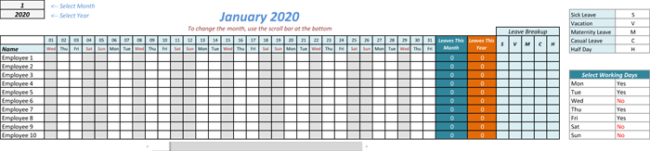 Staff Annual Leave Record Template : Annually Employee with Free Vacation Tracking Spreadsheet