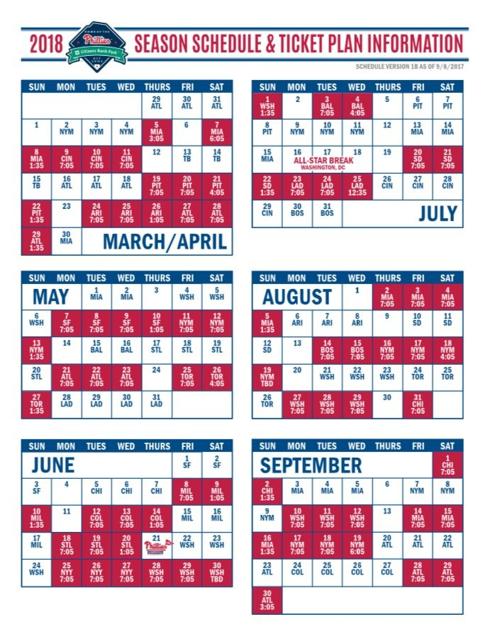 Tentative &#039;18 Schedule Has Phillies Opening On Road, Also with Atlanta Braves Schedule Printable