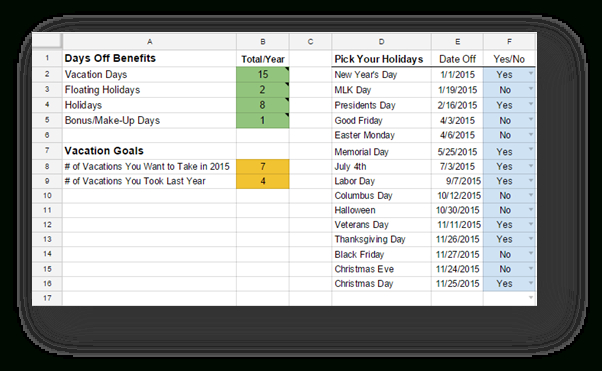 Vacation Days Tracker (Google Spreadsheet inside Free Vacation Tracking Spreadsheet