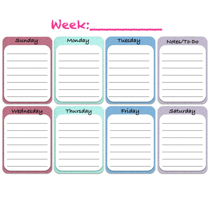 Weekly Calendar Template Word in One Week Blank Calendar Printable