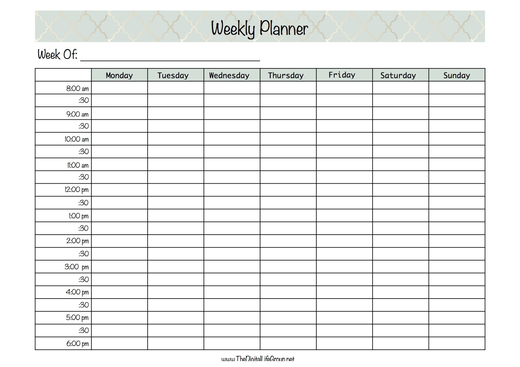 Weekly Halfhourly Planner | Hourly Planner, Weekly inside Weekly Hourly Planner Printable