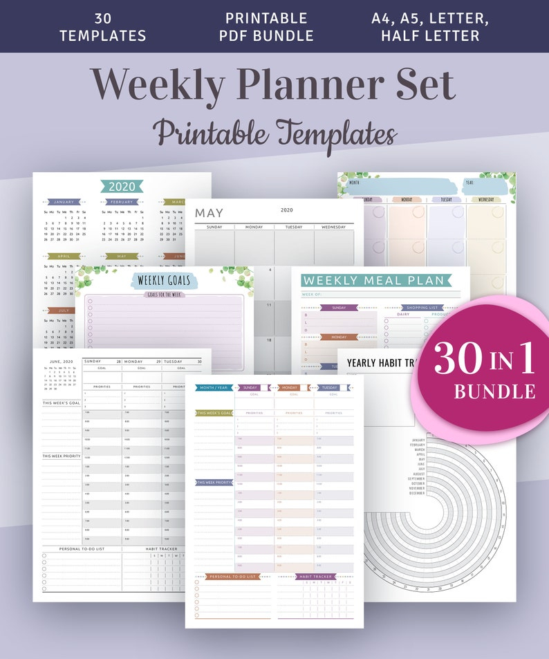 Weekly Hourly Planner Kit Printable Week Plan Templates 30 for Weekly Hourly Planner Printable