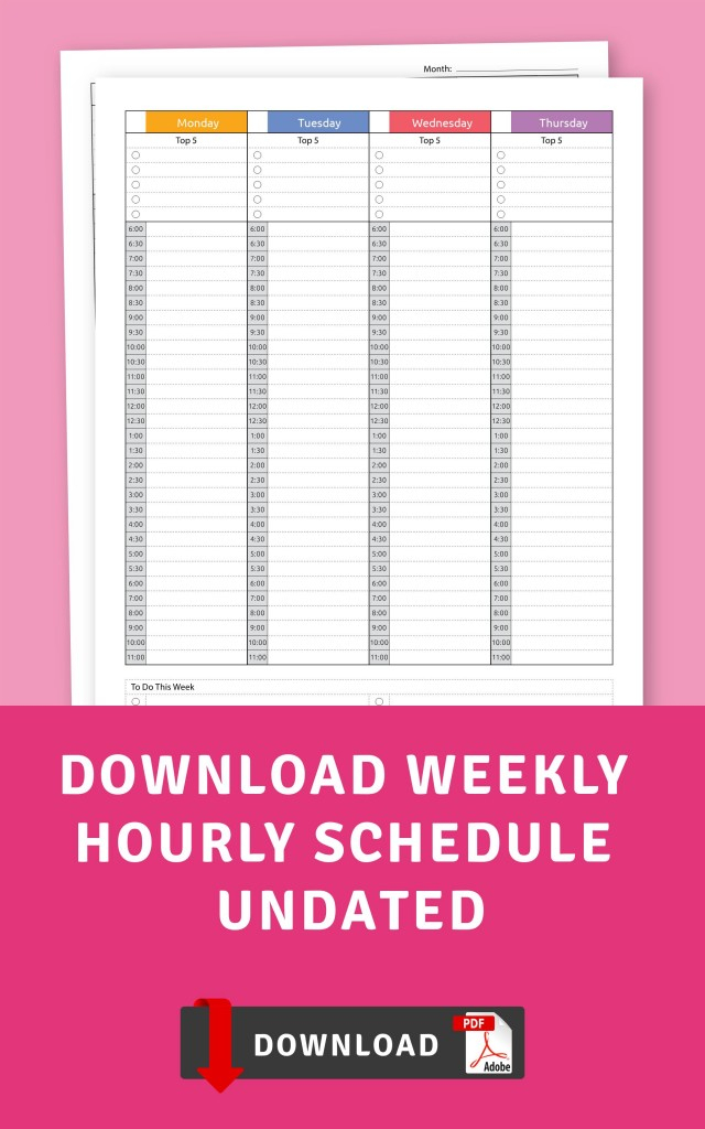 Weekly Hourly Schedule Undated Template  Printable Pdf pertaining to Hourly Calendar Pdf