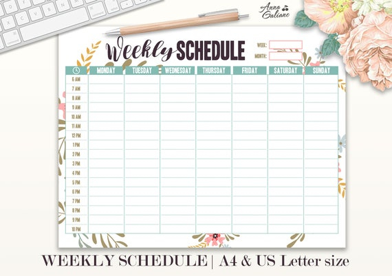 Weekly Schedule Printable Hourly Planner Weekly Organizer with Weekly Hourly Planner Printable