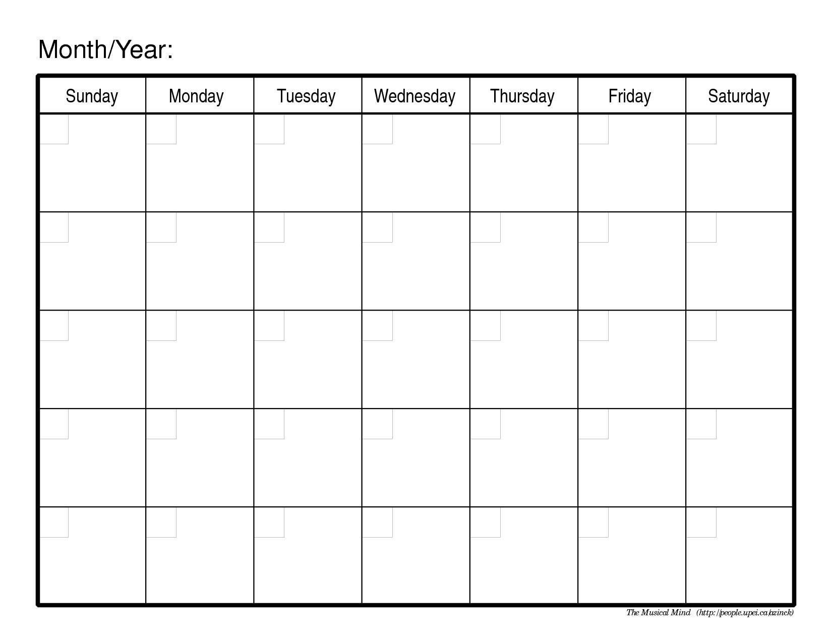 1 Month Calendar Template | Free Printable Calendar Templates, Weekly pertaining to Large Square Printable Monthly Calendar