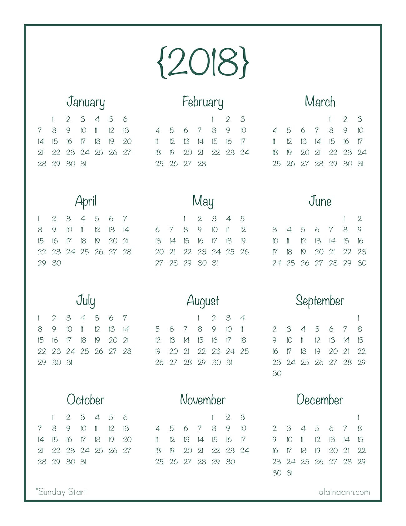 1 Year Calendar At A Glance | Calendar Printables Free Templates within At A Glance Calendars