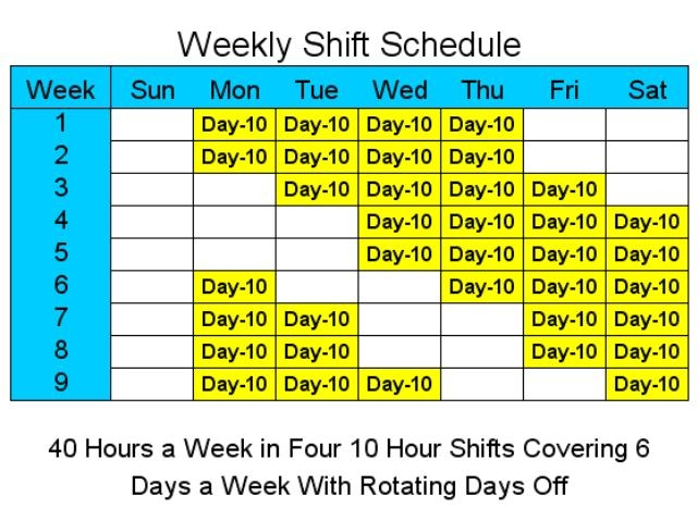 10 Hour Schedules For 6 Days A Week  Standaloneinstaller in Rotating Shift Calendar Generator