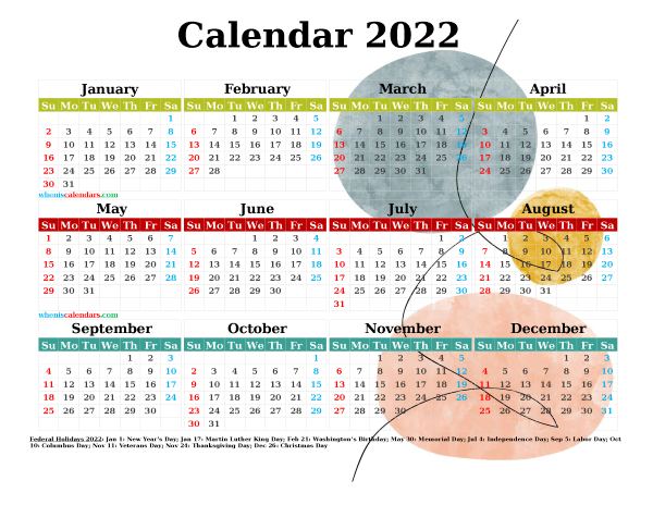 12 Free 2022 Printable Yearly Calendar (Watercolor Premium) pertaining to Time And Date Calendar 2022 Printable