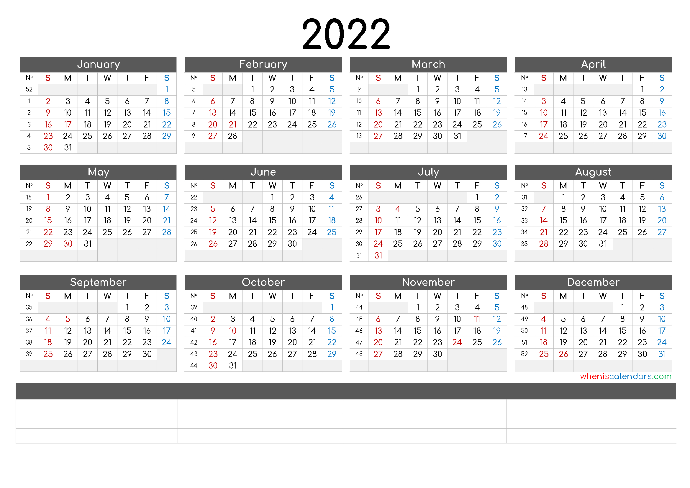 12 Month Calendar Printable 2022  2022 Calendar Printable for Next Year Calendar 2022