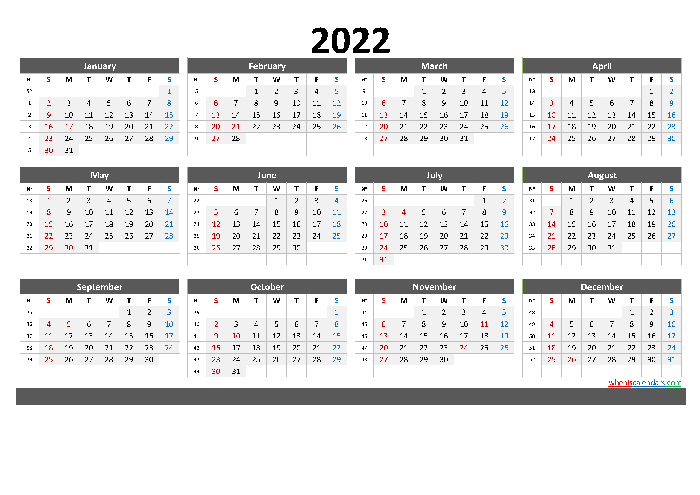 12 Month Calendar Printable 2022 (6 Templates) for Free 2022 Monthly Calendars That Are Printable