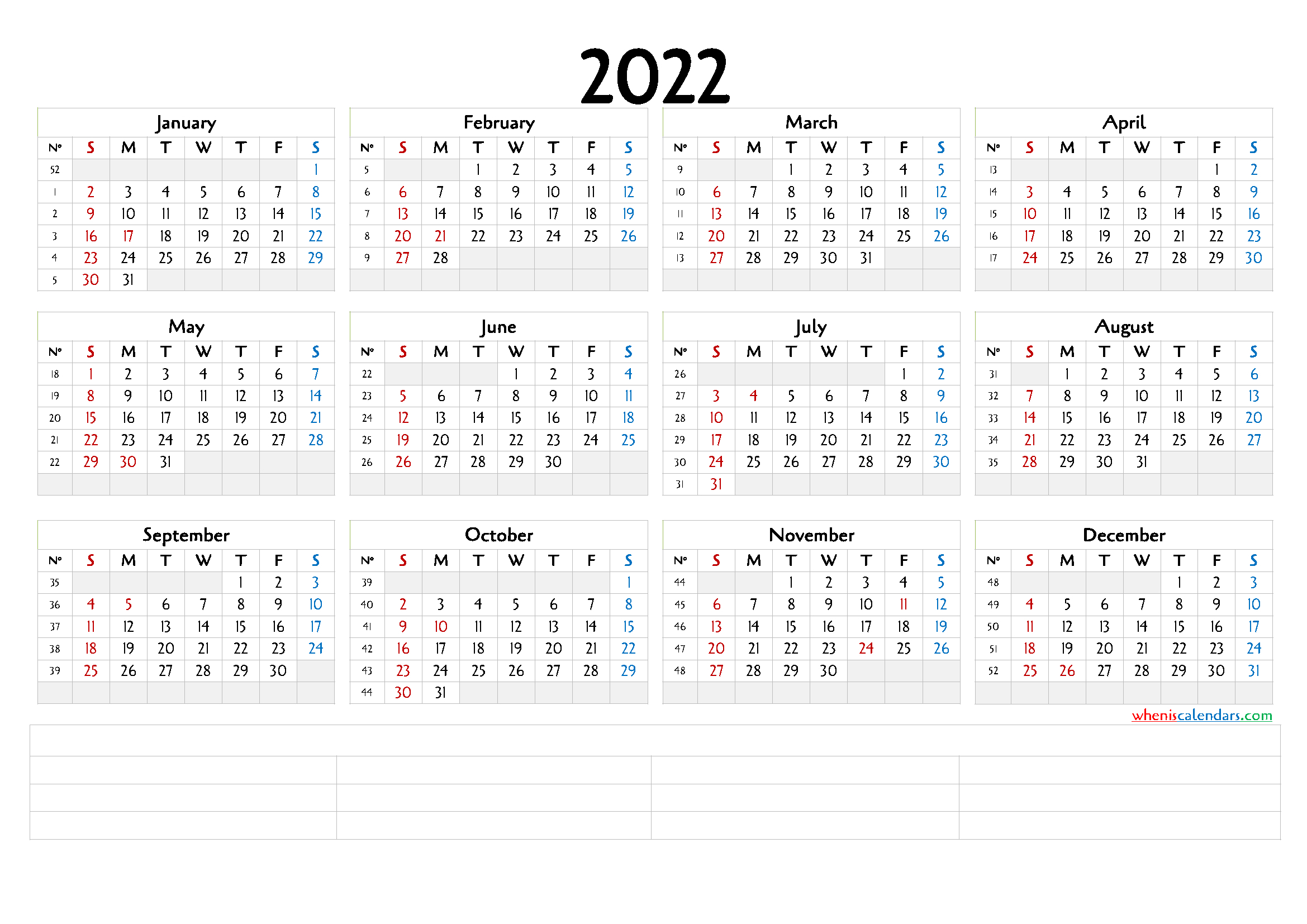 12 Month Calendar Printable 2022 (6 Templates) inside Large Free Printable 2022 Months