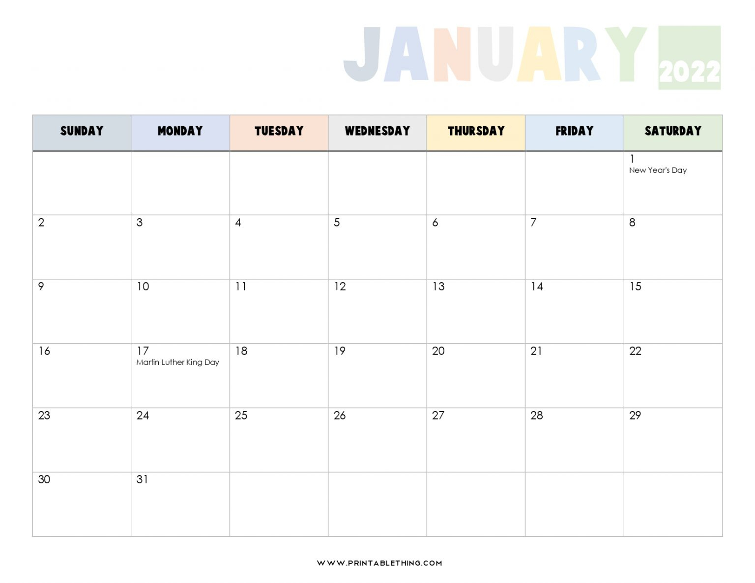 20+ January 2022 Calendar | Printable, Pdf, Us Holidays, Blank, Free for Blank 2022 Calendar Printable Free Pdf
