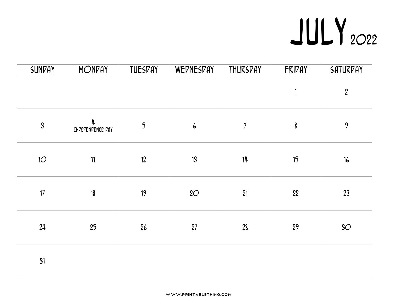 20+ July 2022 Calendar | Printable, Pdf, Us Holidays, Blank July Calendar pertaining to Printable Free 2022 Calendar Without Downloading
