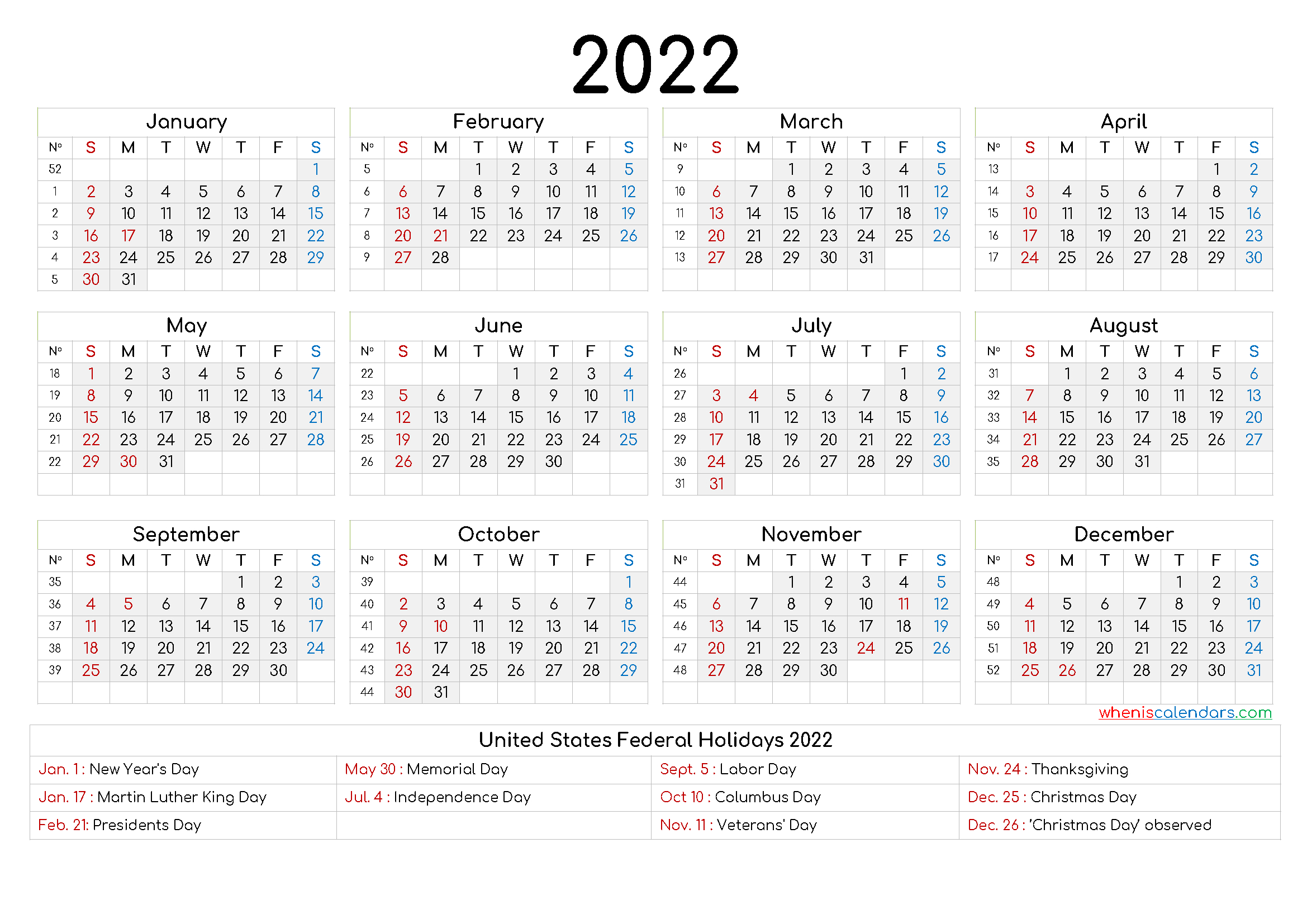 20+ Yearly Calendar 2022  Free Download Printable Calendar Templates ️ intended for Printable 2022 Calendar One Page