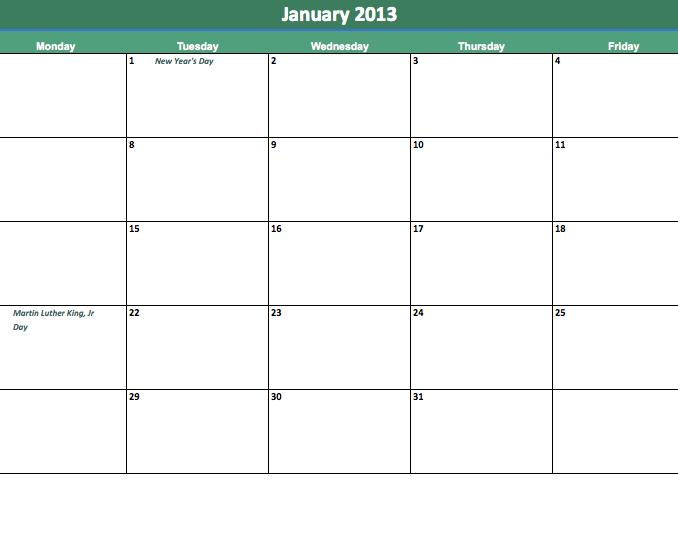 2013 School Calendar Template inside This Friday&amp;#039;S Class Will Be Next Mondy