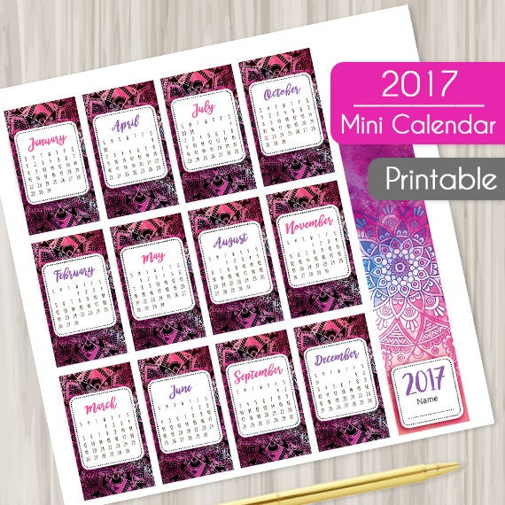 2017 Mini Calendar Printable Aurora Pocket Planner Instant with Free Printable Small Pocket Calendars