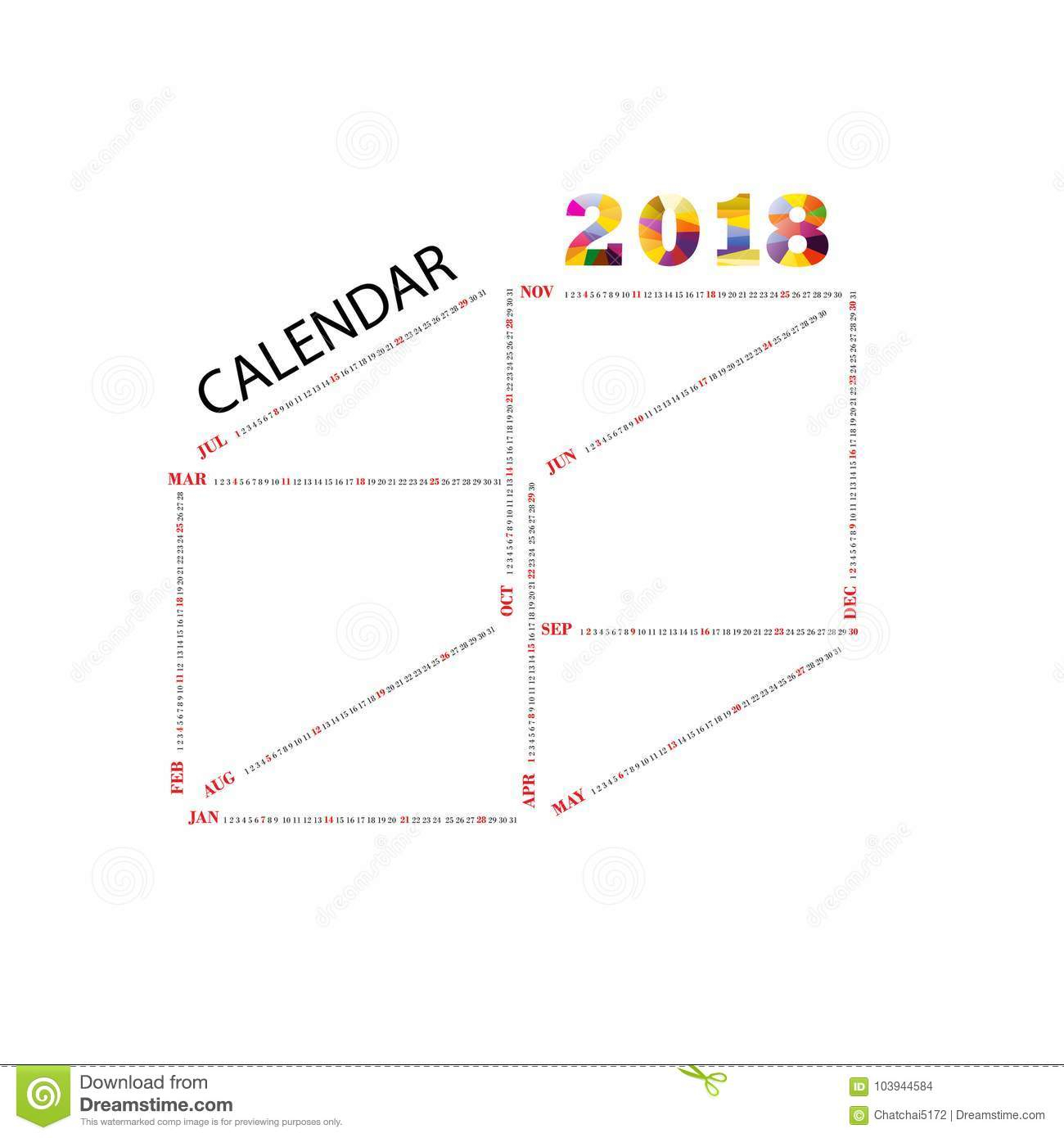 2018 Calendar Template.square Shape Calendar.yearly Calendar Template throughout Yearly Calander With Squaress