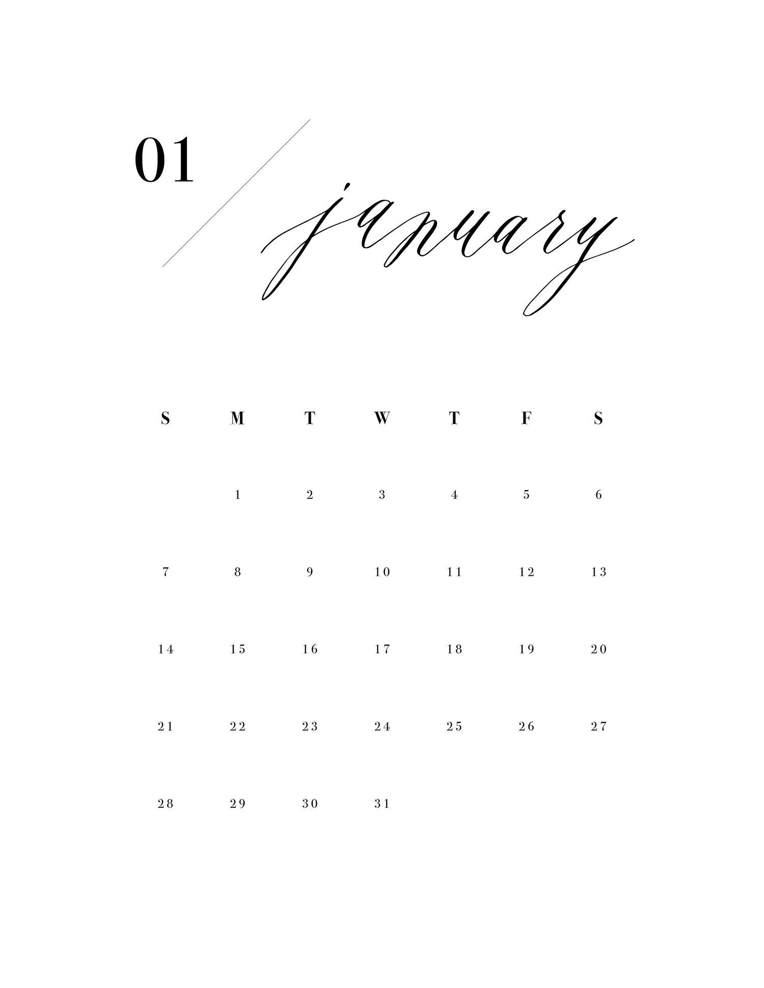 2018 Free Printable Clipboard Calendar — Miranda Writes | Calligraphy throughout Printable Month Calligraphy Clander