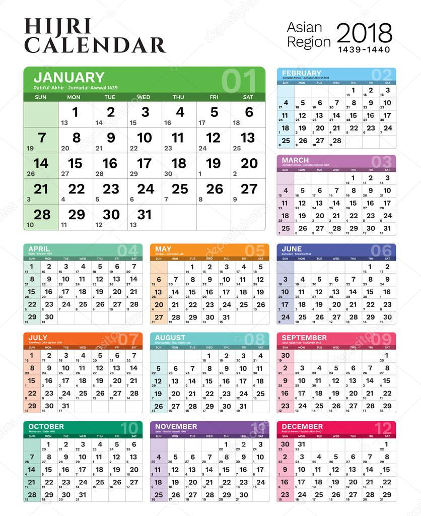 2018 Islamic Hijri Calendar Template Design Version 4 — Stock Vector in London Ramadhan 2022 Pdf Calendar