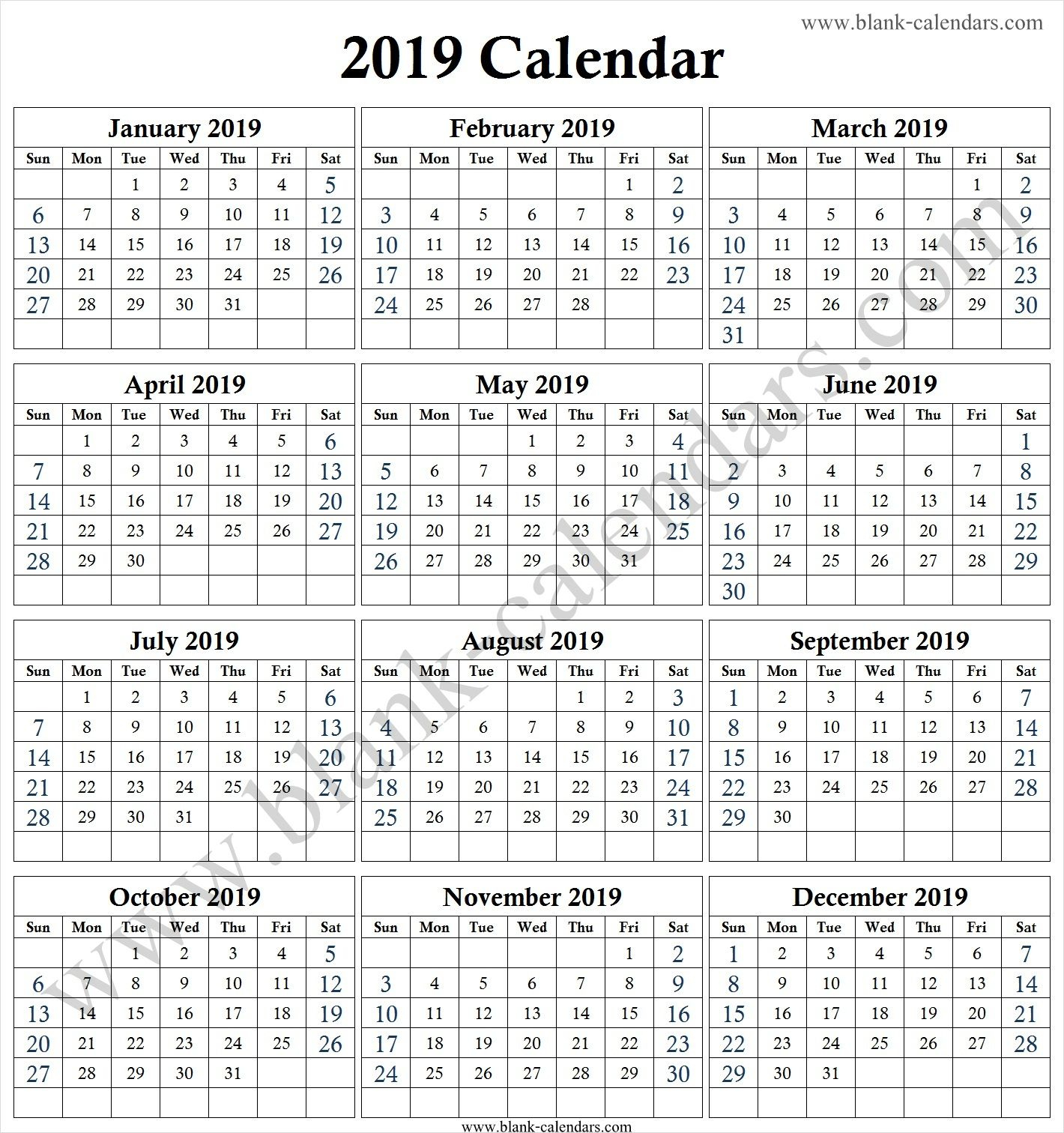 2019 Calendar Large Numbers | 2019 Calendar, Calendar, Calendar 2019 regarding Free Large Number Printables Calendar