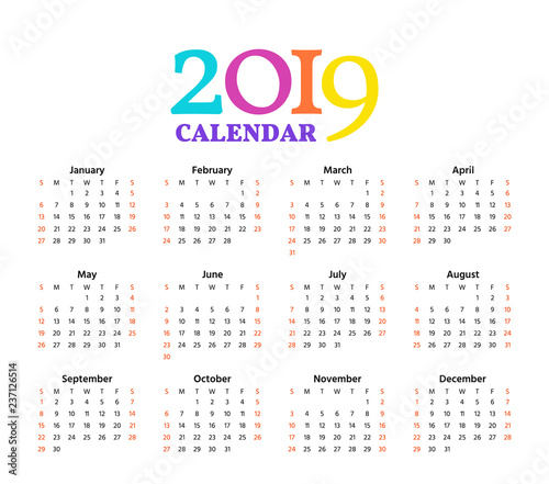 &quot;2019 Calendar. Vector. Stationery 2019 Year Square Template. Week pertaining to Yearly Calendar With Squares