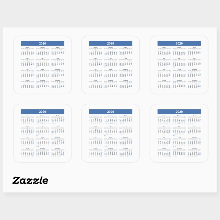 2020 Calendar Monthly Year Square Sticker | Zazzle.co.uk for Yearly Calendar With Squares