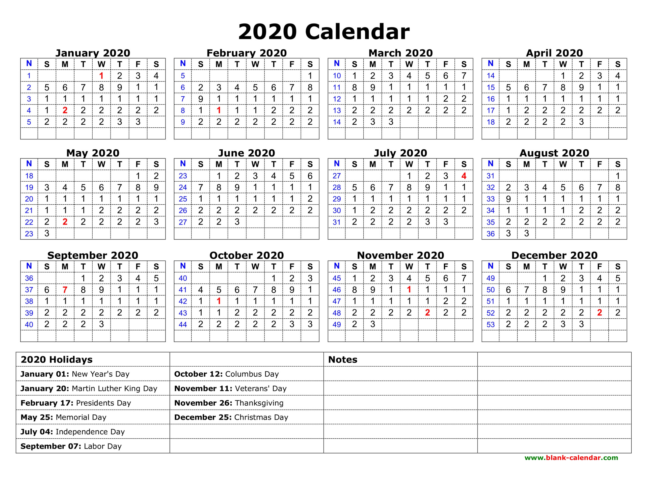 2020 Calendar Printable With Federal Holidays Calendar Printable Free throughout Printable Federal Government Holiday Calendar