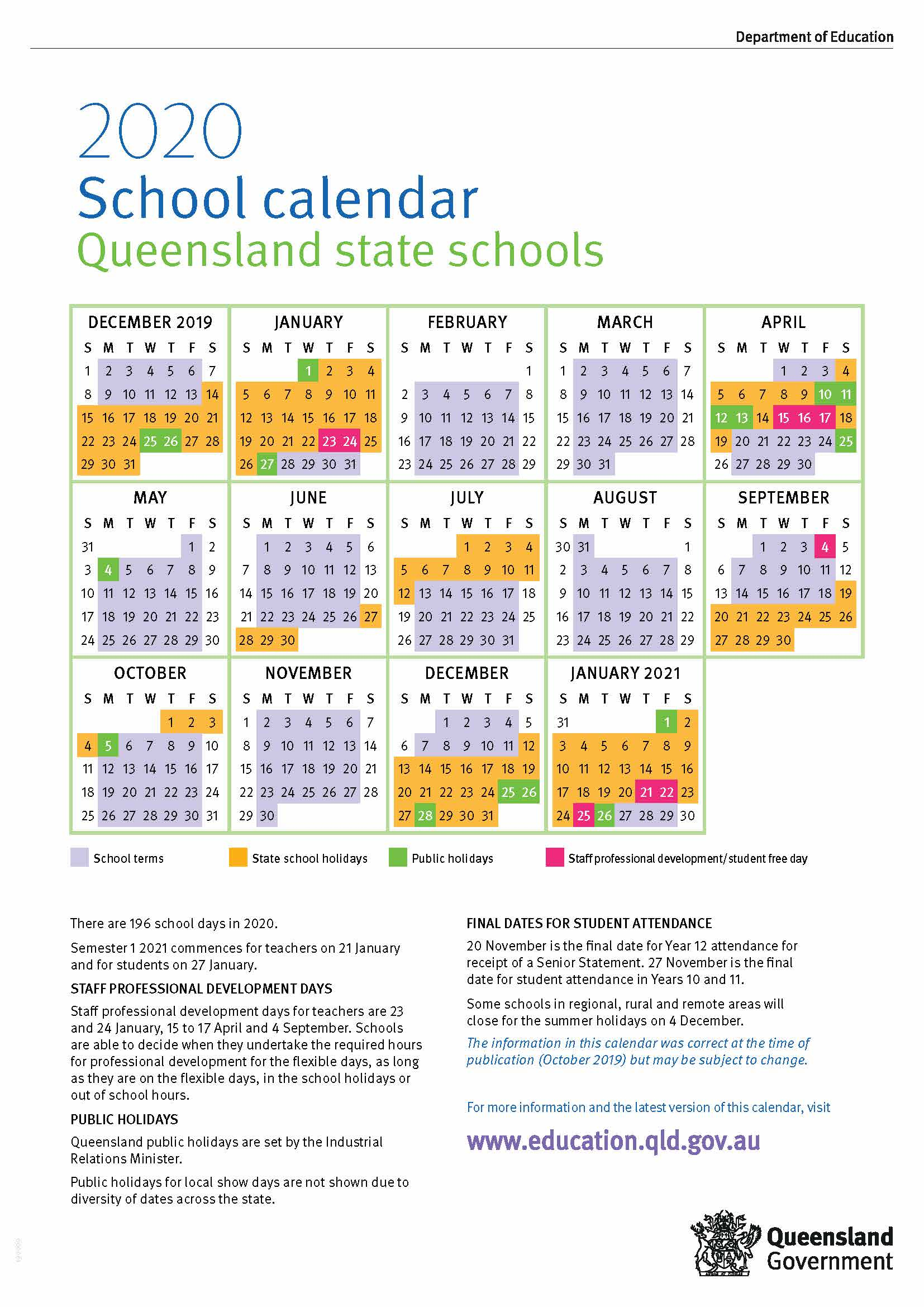 2020 Calendar Qld Education | Calendar Printables Free Templates with regard to School Calendar 2022 Kzn Pdf