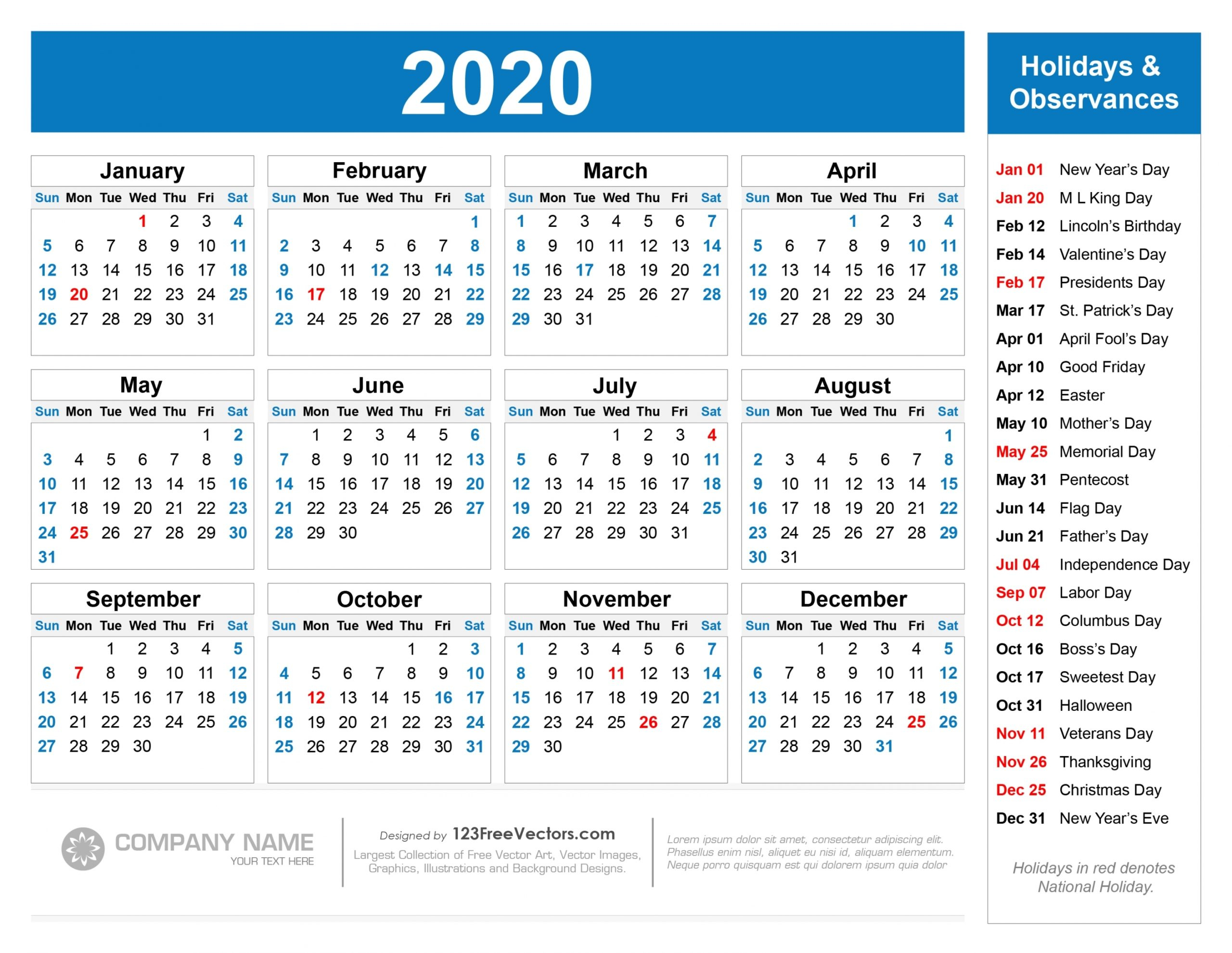 2020 Calendar With Holidays Printable | Free Letter Templates in Printable Federal Government Holiday Calendar