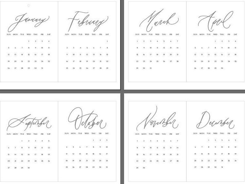 2020 Printable Calligraphy Calendar  Calligraphy Calendar  | Etsy throughout Printable Month Calligraphy Clander