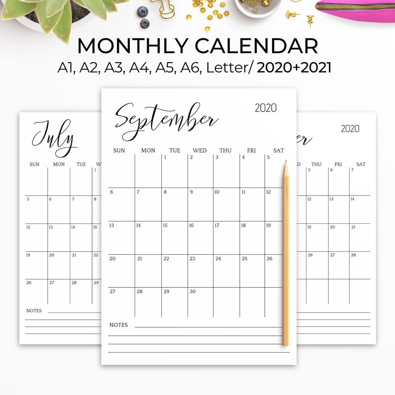 20202021 Printable Calendar Large Wall Calendar 2021 Desk | Etsy with Free Large Wall Calendars