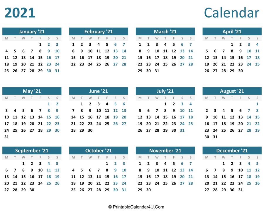 2021 Calendar Printable in Free Landscape Architecture Calendar