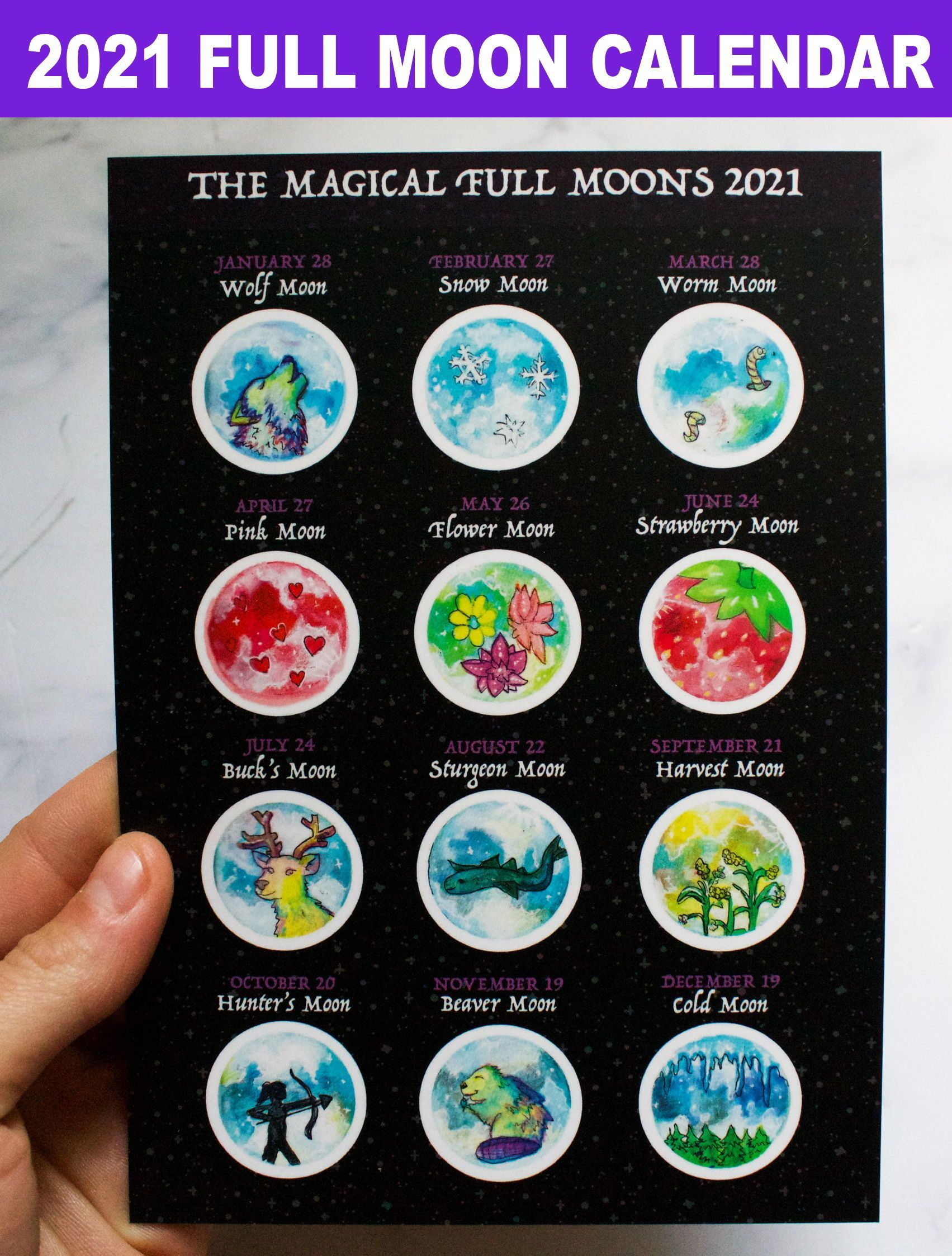 2021 Magic Full Moon Lunar Calendar  Traditional Full Moon Names And with Full Moon Calendar 2022 Printable