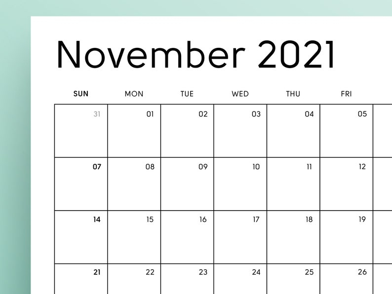 2021 Printable Calendar Sunday &amp; Monday Start 2021 Monthly | Etsy for Monday To Sunday Printable Calendar